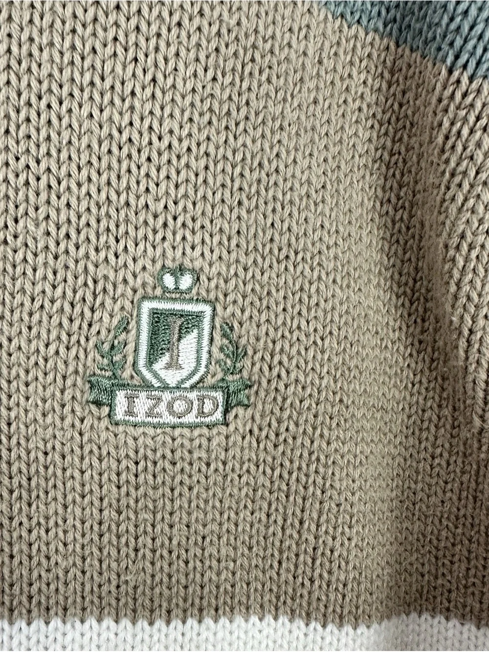 Izod Men's Crewneck Sweater in Sage, Tan & Cream